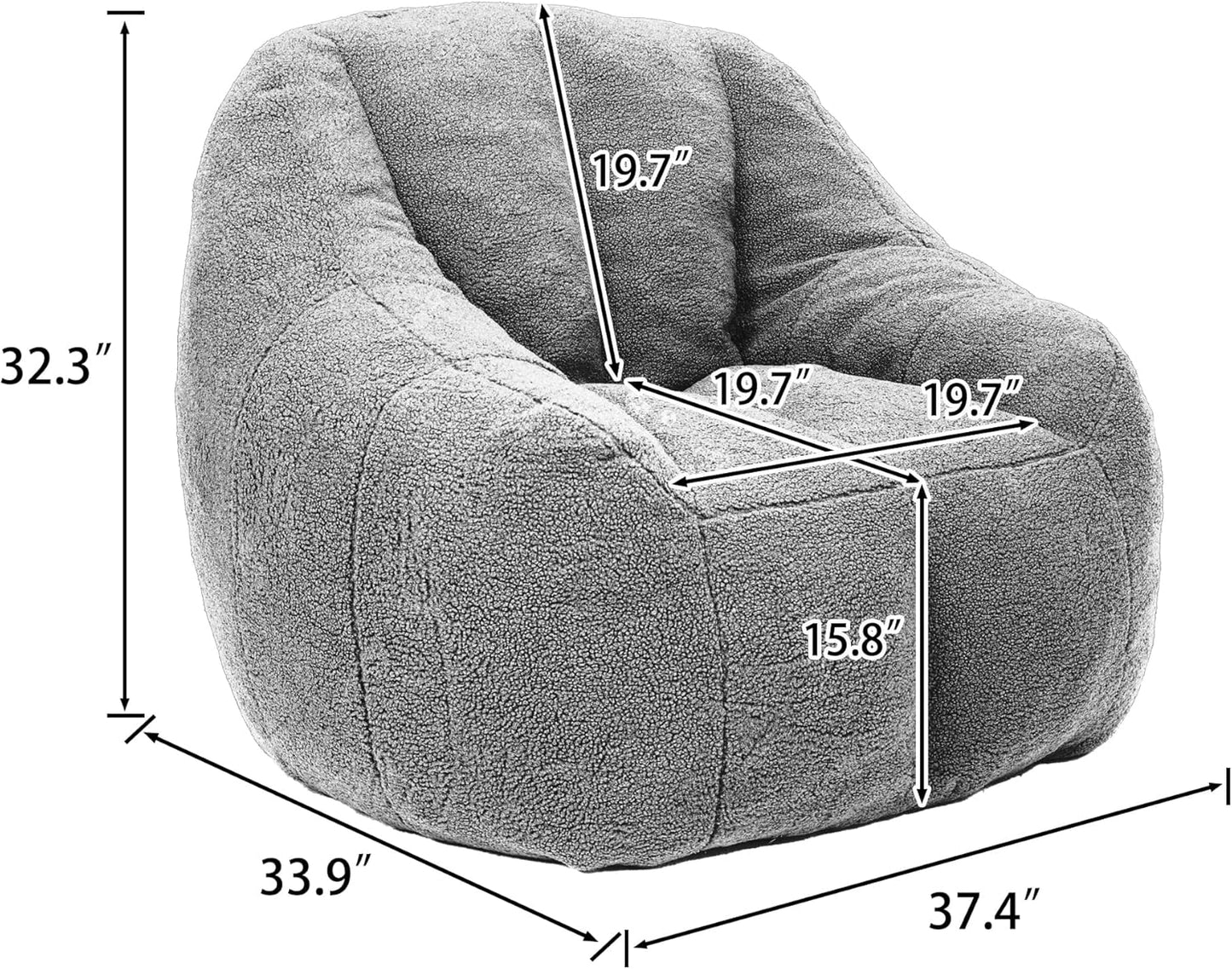 Furniliving Bean Bag Chair, Oversized Bean Bag Couch for Adults Comfy Bean Bag Sofa with Back Support, Large Bean Bag Chair Lazy Sofa for Living Room Bedroom, White, Teddy