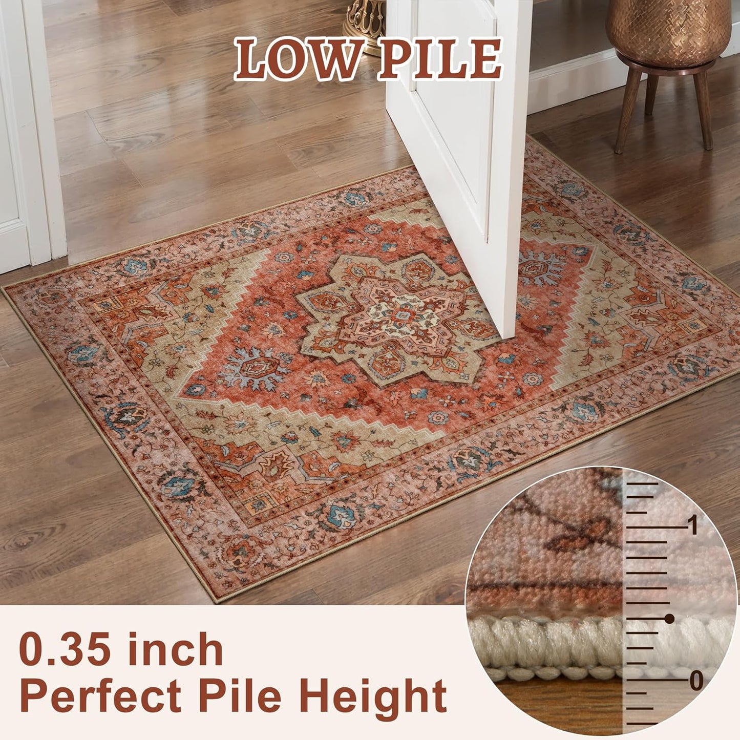 angsoo Vintage 2x3 Washable Rug for Entryway, Non Slip Small Indoor Front Door Rug, Print Distressed Door Mat Carpet, Soft Low Pile Rugs for Entrance Kitchen Bedroom Bathroom