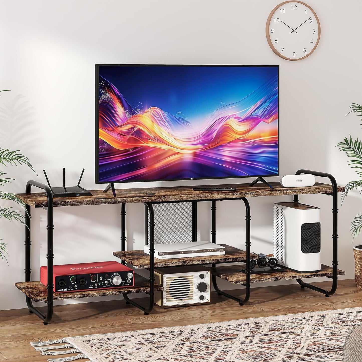 VECELO TV Stands up to 65 Inch,Entertainment Center/Media Console Table with Adjustable Storage Shelves for Living Room/Bedroom,