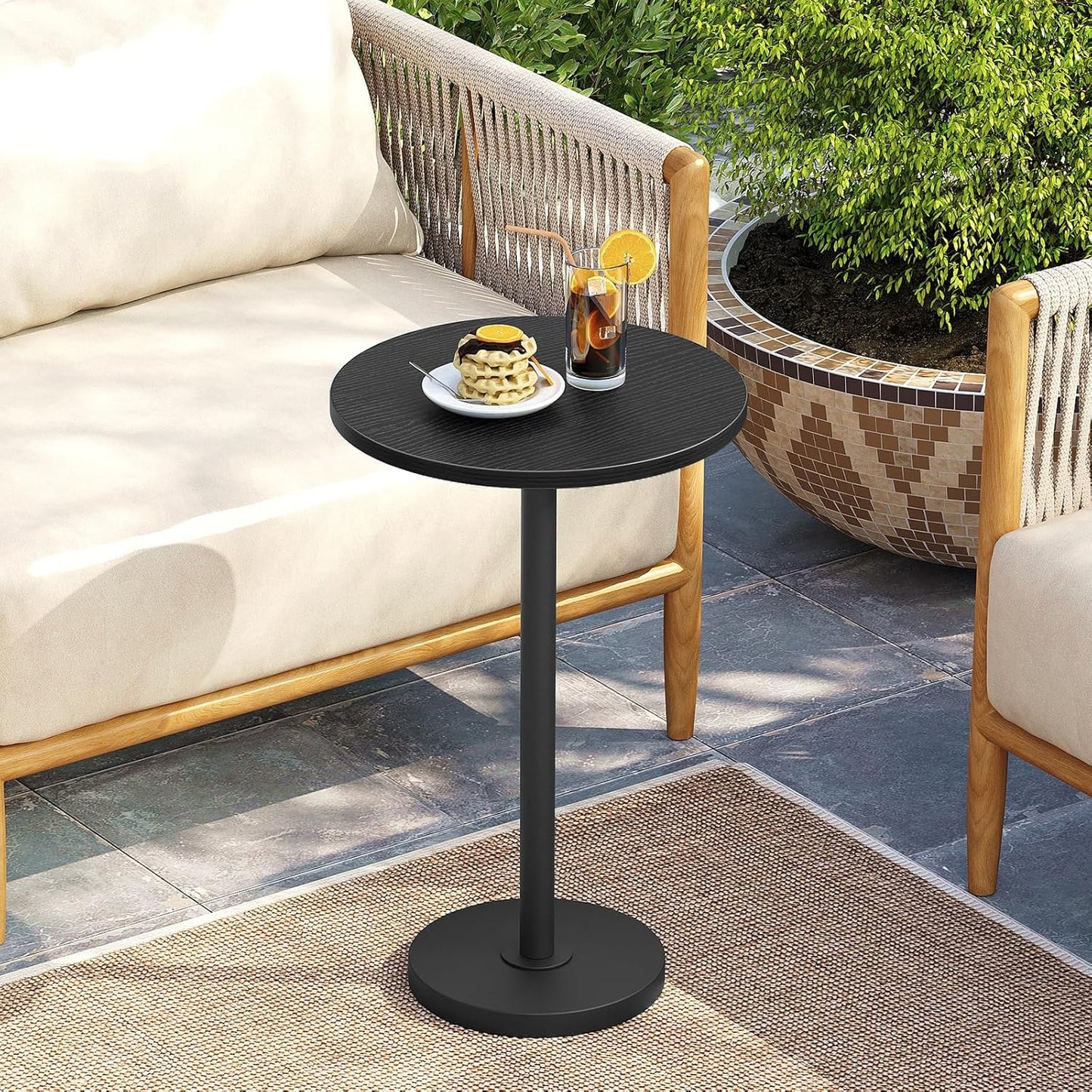Round Side Table, Drink End Table for Small Spaces, Pedestal Style Martini Side Table in Living Room, Bedroom, Dormitory, Black ET30BB