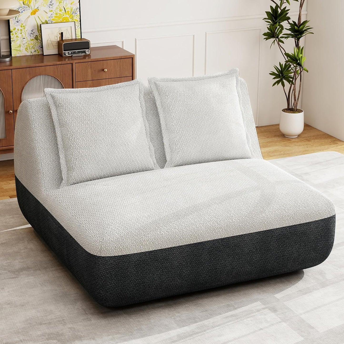 Hobestluk Small Sofa Couch Lounge Sofa Chair for Living Room, Comfy Memory Foam Couch, Mini Sofa with Side Pocket for Living Room, Bedroom (Grey+Beige)
