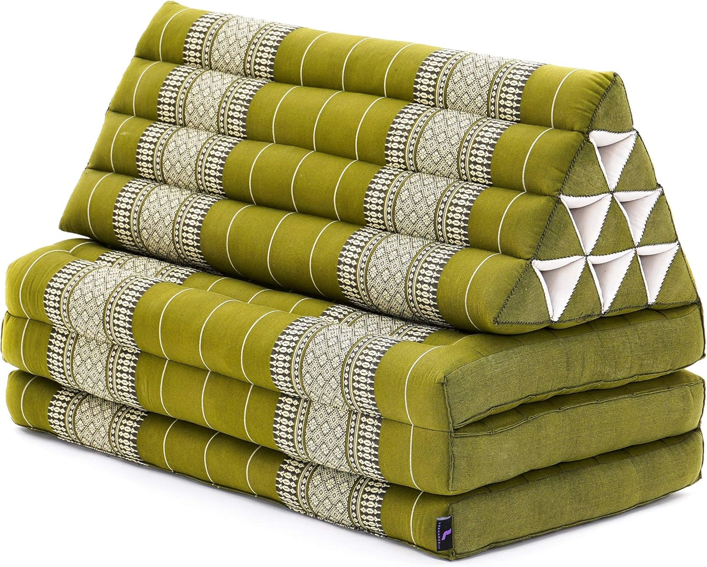 Leewadee Comfortable Japanese Floor Mattress - Thai Floor Bed with Triangle Cushion - Futon Mattress - XL Extra Wide Thai Massage Mat, 67 x 31 inches, Green, Kapok Filling