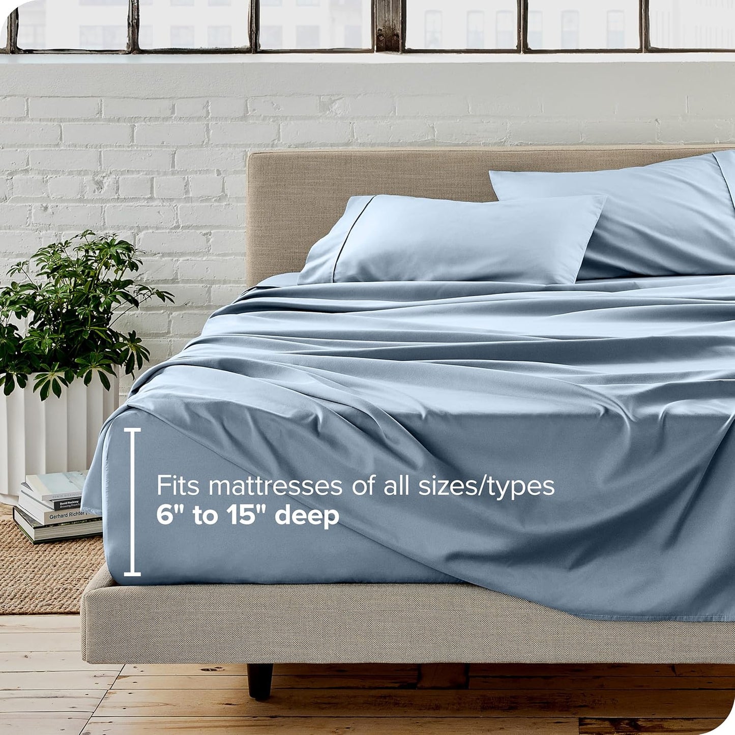 Bare Home Queen Sheet Set - Luxury 1800 Ultra-Soft Microfiber Bed Sheets - Double Brushed - Deep Pockets - Easy Fit - 4 Piece Set - Bedding Sheets & Pillowcases (Queen, Dusty Blue)