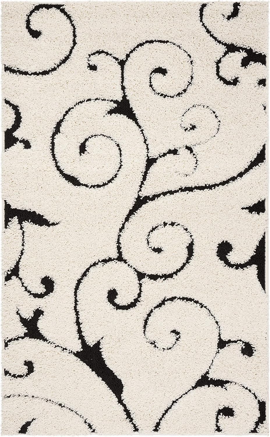 SAFAVIEH Florida Shag Collection Accent Rug - 3'3" x 5'3", Ivory & Black, Scroll, Non-Shedding & Easy Care, 1.2-inch Thick Ideal for High Traffic Areas in Entryway, Living Room, Bedroom (SG455-1290)