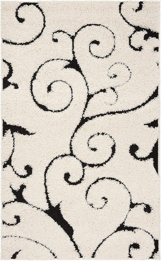 SAFAVIEH Florida Shag Collection Accent Rug - 2'3" x 4', Ivory & Black, Scroll Design, Non-Shedding & Easy Care, 1.2-inch Thick Ideal for High Traffic Areas in Foyer, Living Room, Bedroom (SG455-1290)