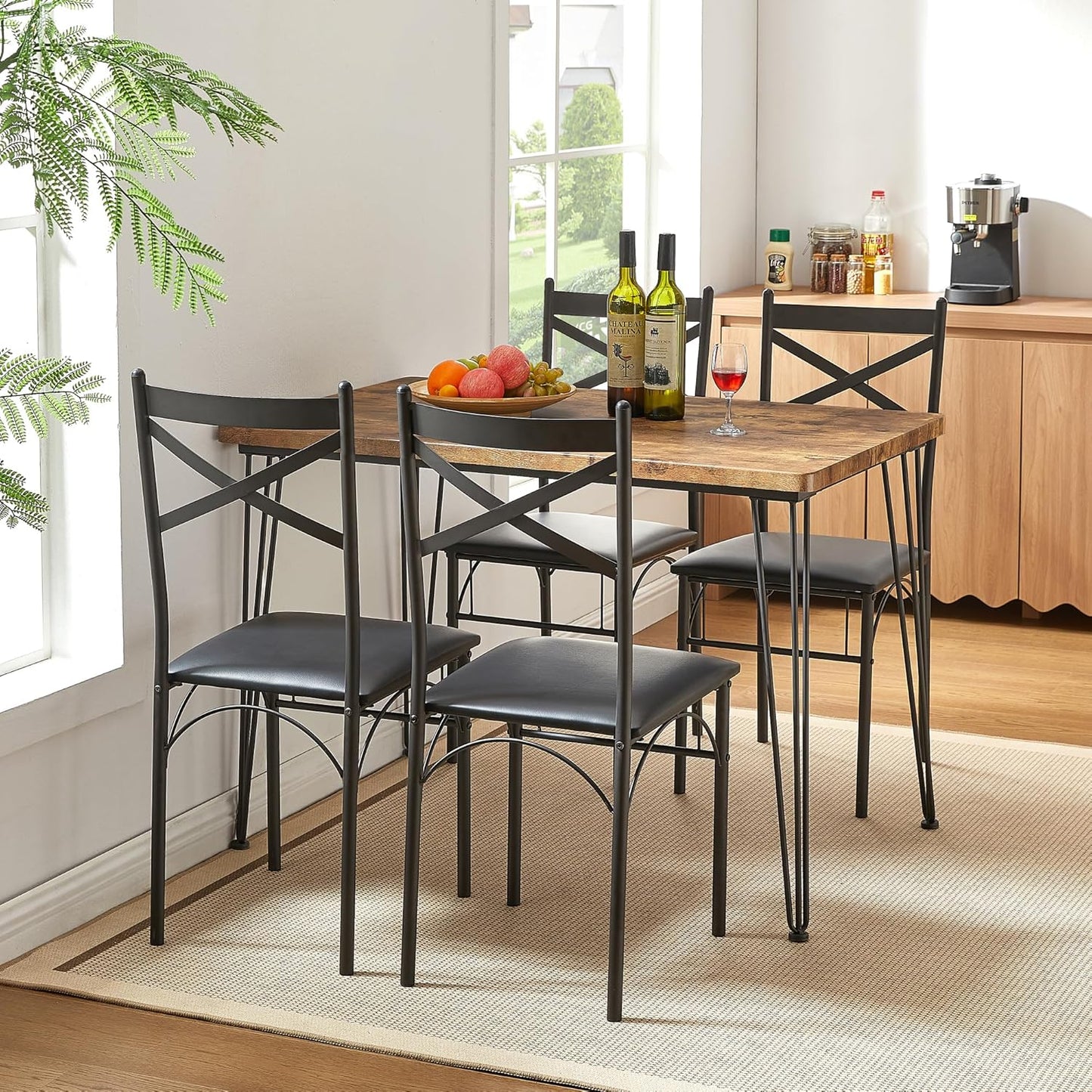 VECELO Kitchen Dining Room Table Set with 4 Chairs for Small Space, Apartment,Metal Steel Frame