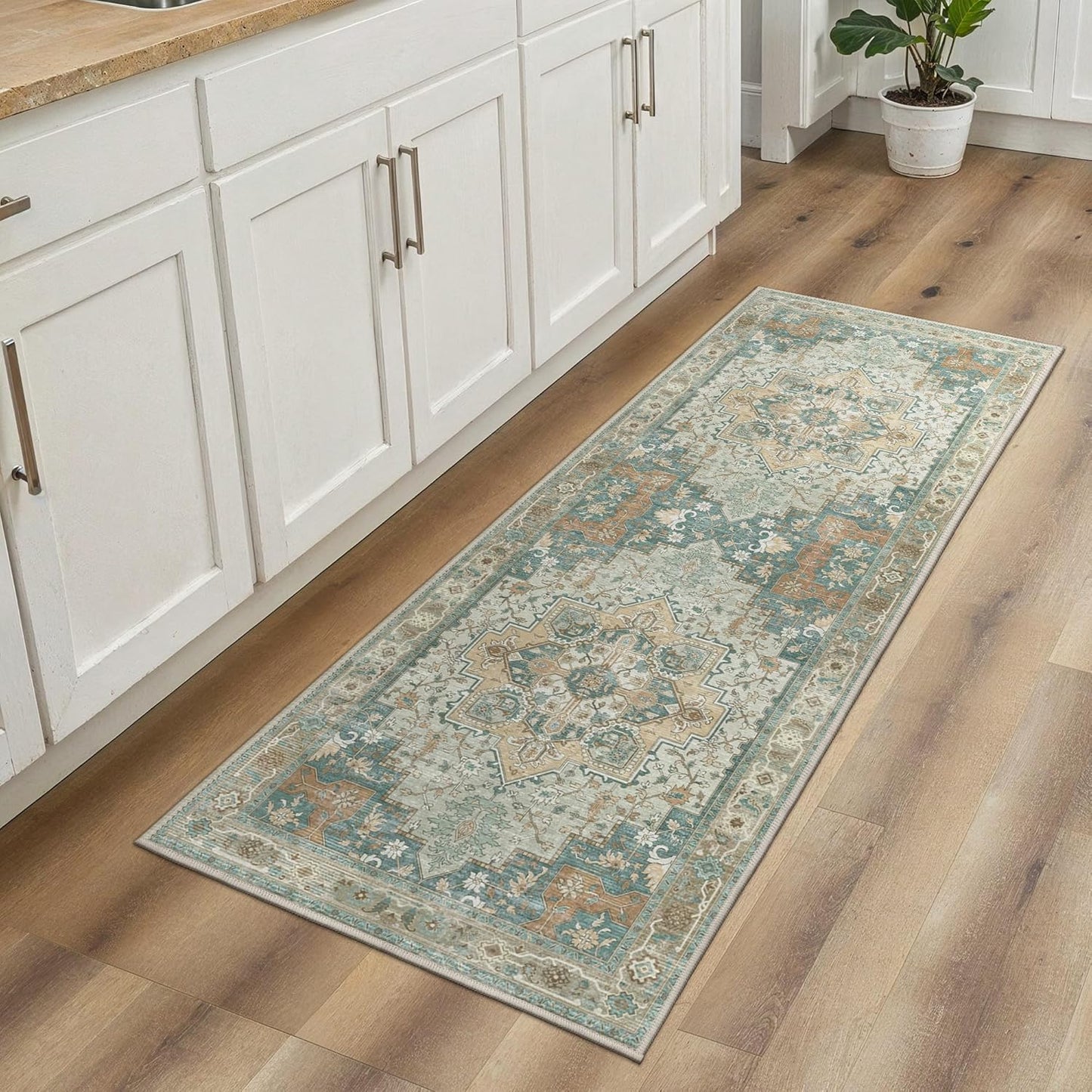 GENIMO 2x5 Runner Rugs for Hallway, Machine Washable Non Slip Vintage Rugs, Low Pile Lightweight Soft Print Rug for enrtyway, Corridor, Home Office, Kitchen,Ash Blue