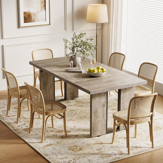 LITTLE TREE 71-Inch Dining Table, Rectangular Wooden Kitchen Table for 4-6 People, Modern Home Furniture with Heavy Duty Legs, Large Dinner Furniture Last Forever, Grey