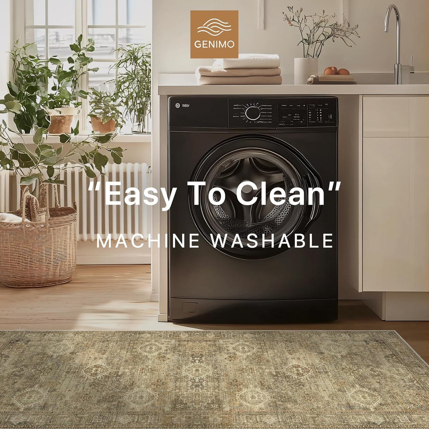 GENIMO 2X5 Hallway Runner Rug, Machine Washable Non Slip Vintage Floral Patchwork Runners, Thin Low Pile Chenille Carpet Runners for Entryway, Kitchen, Bathroom, Bedroom, Straw