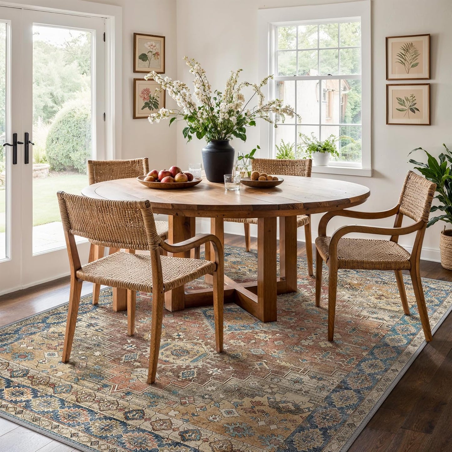 GENIMO 3x5 Area Rugs for Living Room, Machine Washable Non Slip Vintage Rugs, Low Pile Lightweight Chenille Print Rug for Bedroom, Dining Room, Home Office, Antique Red