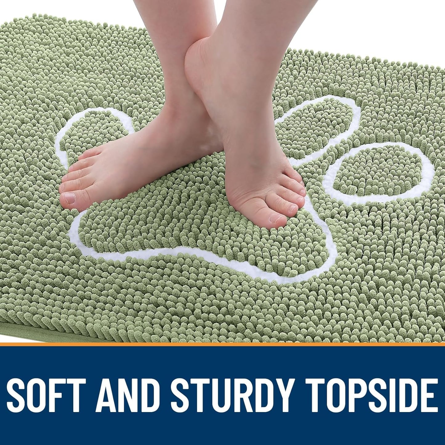 OLANLY Door Mat for Muddy Dog Paws 48x30, Ultra Absorbent Chenille Mud Doormat with Paw Print Design, Non-Slip Washable Doormat for Indoor Entryway, Quick-Dry Pet Bed Mats for Dirty Dogs, Sage Green