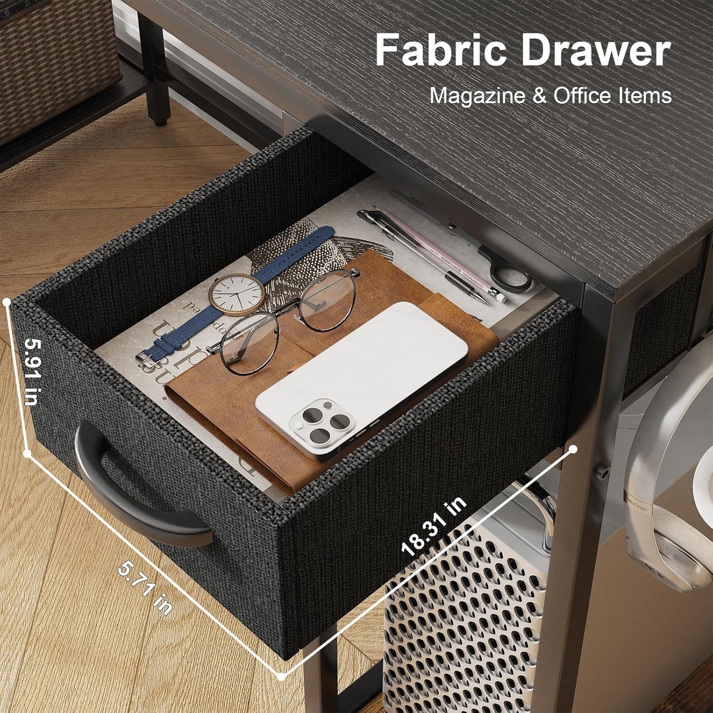 47 inch Gaming Desk with Power Outlet & LED Light, Reversible L Shaped Desk, L Shaped Desk with Hook & Monitor Stand, Computer Desk with Drawer and Shelves for Home Office Bedroom