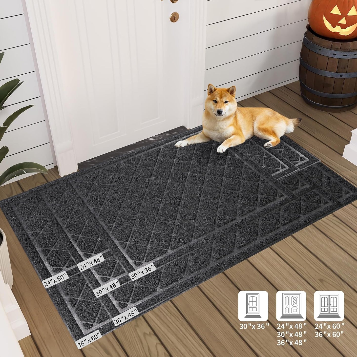 Front Door Mat Indoor Outdoor, 60" x 36" Non Slip Welcome Doormat for Entryway, Heavy Duty Low Profile Entrance Rug for High Traffic Areas, Patio, Outside Entry, Yard, Porch Waterproof