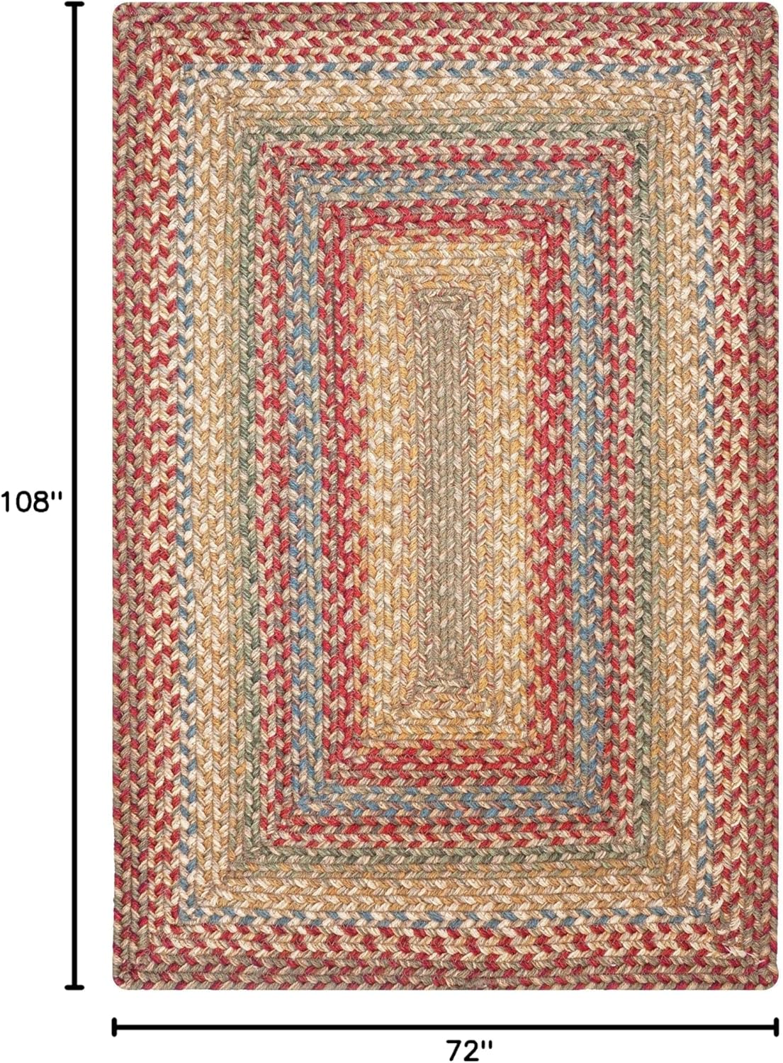 Azalea Multicolor Braided Area Rug, Jute, 6x9' Rectangle - Perfect Country Primitive Decor for Dining Room, Living Room, Everywhere
