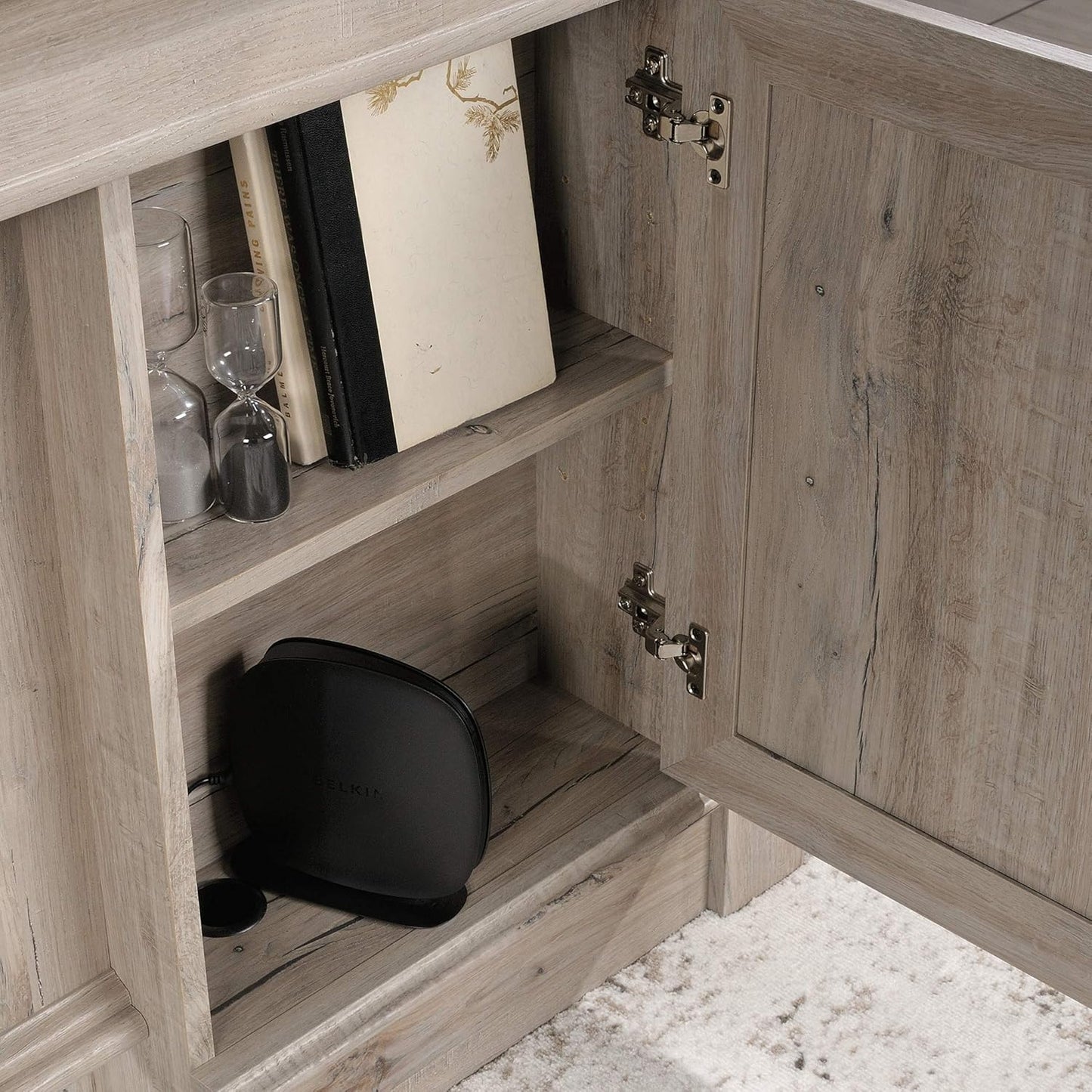 Sauder Palladia Office Desk with Drawers, Executive Desk with File Cabinet Storage, Cable Management, Keyboard Tray, in Split Oak Finish