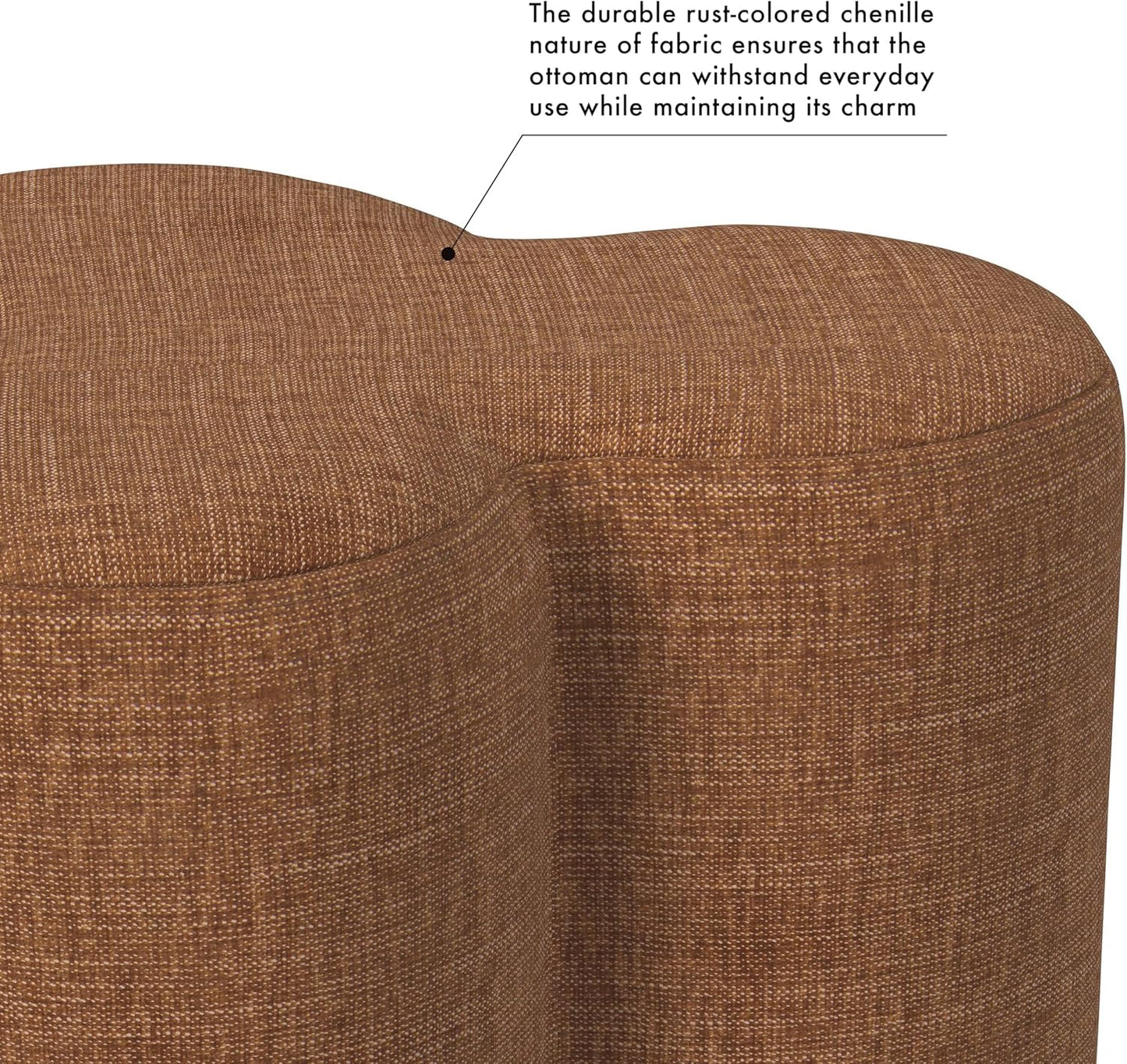 HomePop Upholstered Clover Shaped Ottoman (No Lid, Seat Only) Home Décor | Foot Rest Pouf – Rust Orange Chenille