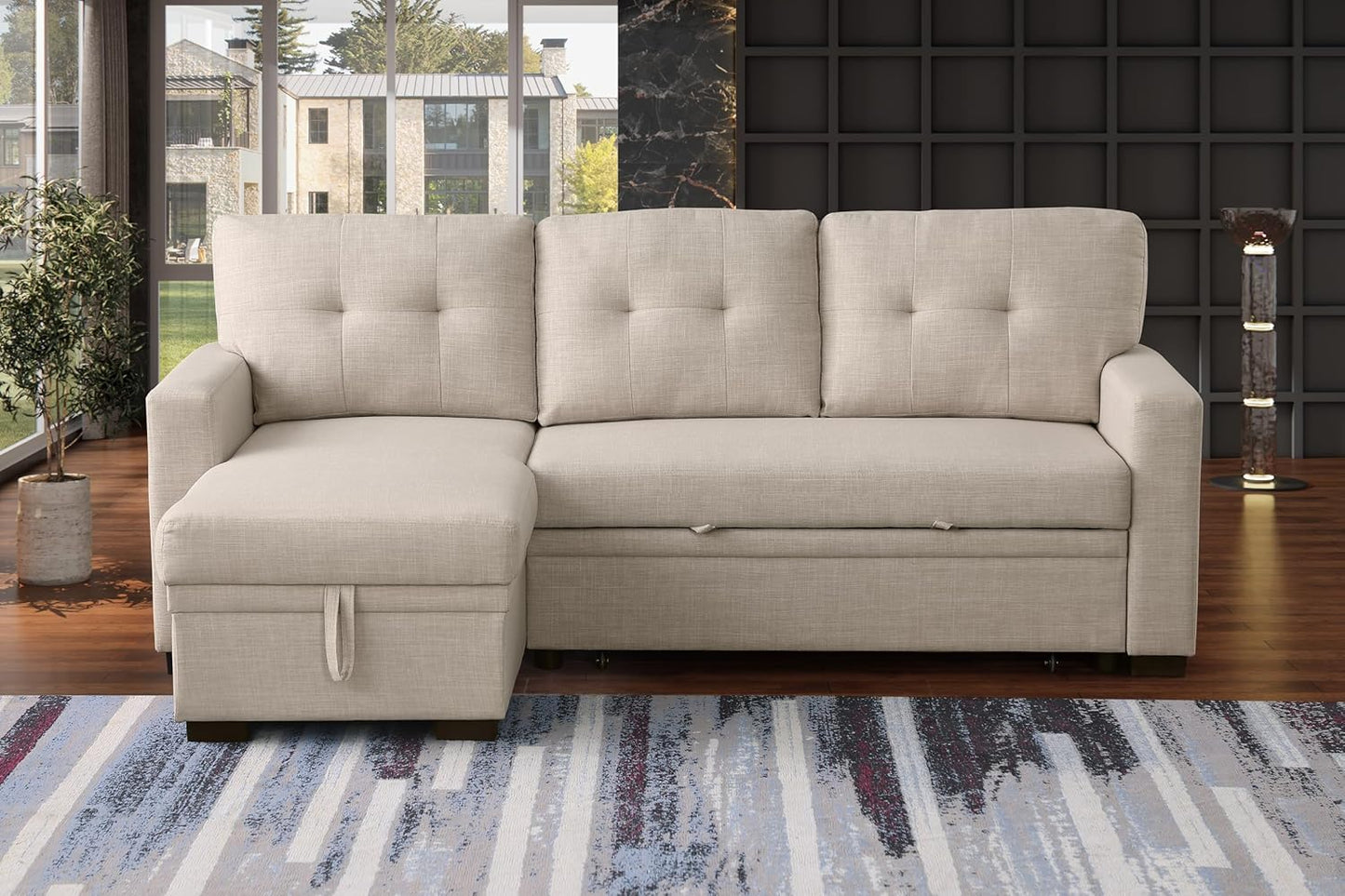 Ball & Cast Sleeper Sofa Couch with Pull Out Bed,L Shaped Sleeper Sofa with Storage,Sectional Sleeper Couch,Convertible Sleeper Sectional Sofa W/Reversible Chaise & Back Cushion,for Living Room,Office