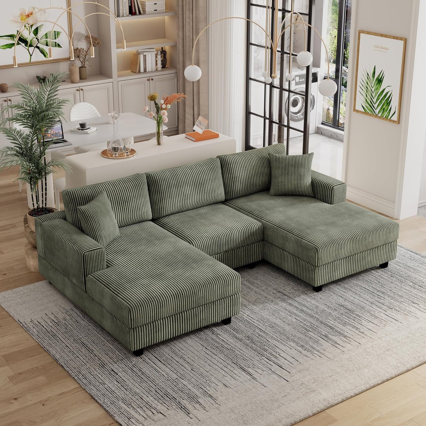 99" Symmetrical U Shaped Reversible Modular Sectional Sofa, Convertible Sofa Lounger Couch with Double Chaise Lounge and Thickness Cushions, Extra Wide Seat Couch w/Headrest