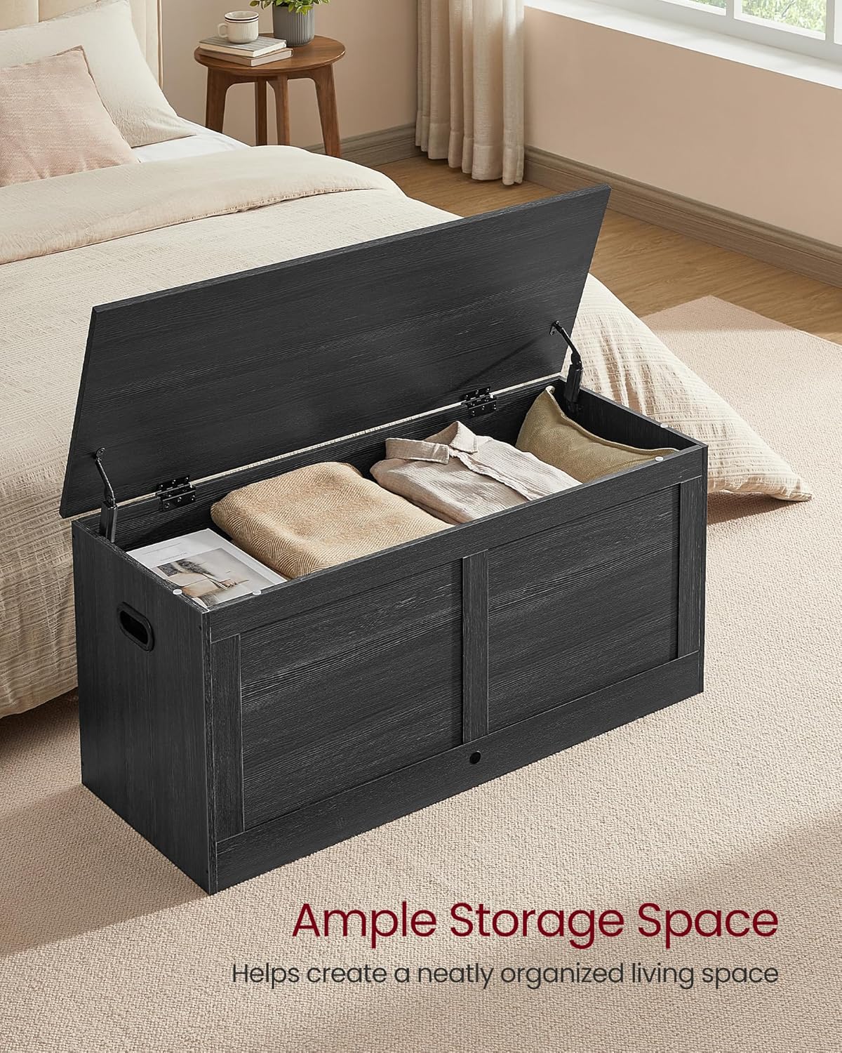 VASAGLE Storage Chest, Storage Trunk with 2 Safety Hinges, Storage Bench, Shoe Bench, Farmhouse Style, 15.7 x 39.4 x 18.3 Inches, for Entryway, Bedroom, Living Room, Charcoal Gray ULSB164B01