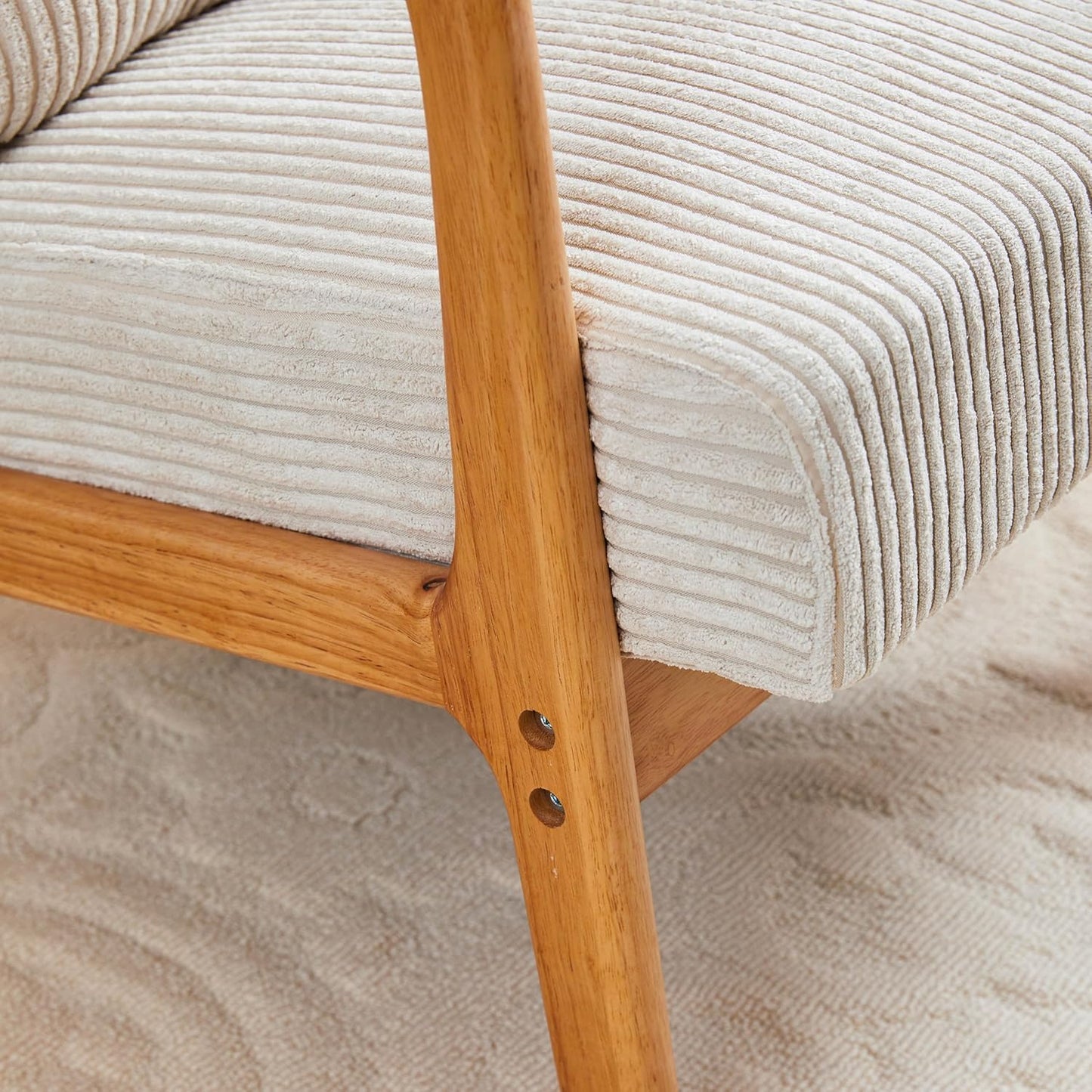 Ball & Cast Living Room Chair with Pillow,Mid-Century Modern Armchair w/Solid Wood Frame & Extra-Thick Backrest,Upholstered Reading Accent Chair for Bedroom,Beige