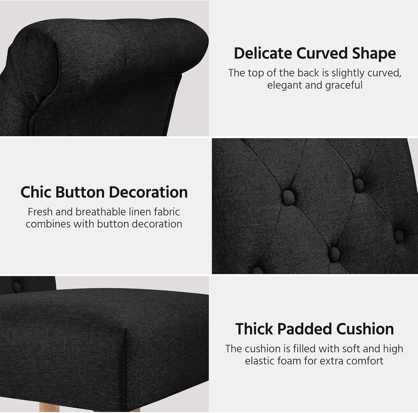 Yaheetech Dining Chairs Set of 4 Fabric Upholstered Button Tufted Dining Chairs with Solid Wood Legs and for Home, Kitchen, Restaurant, Black