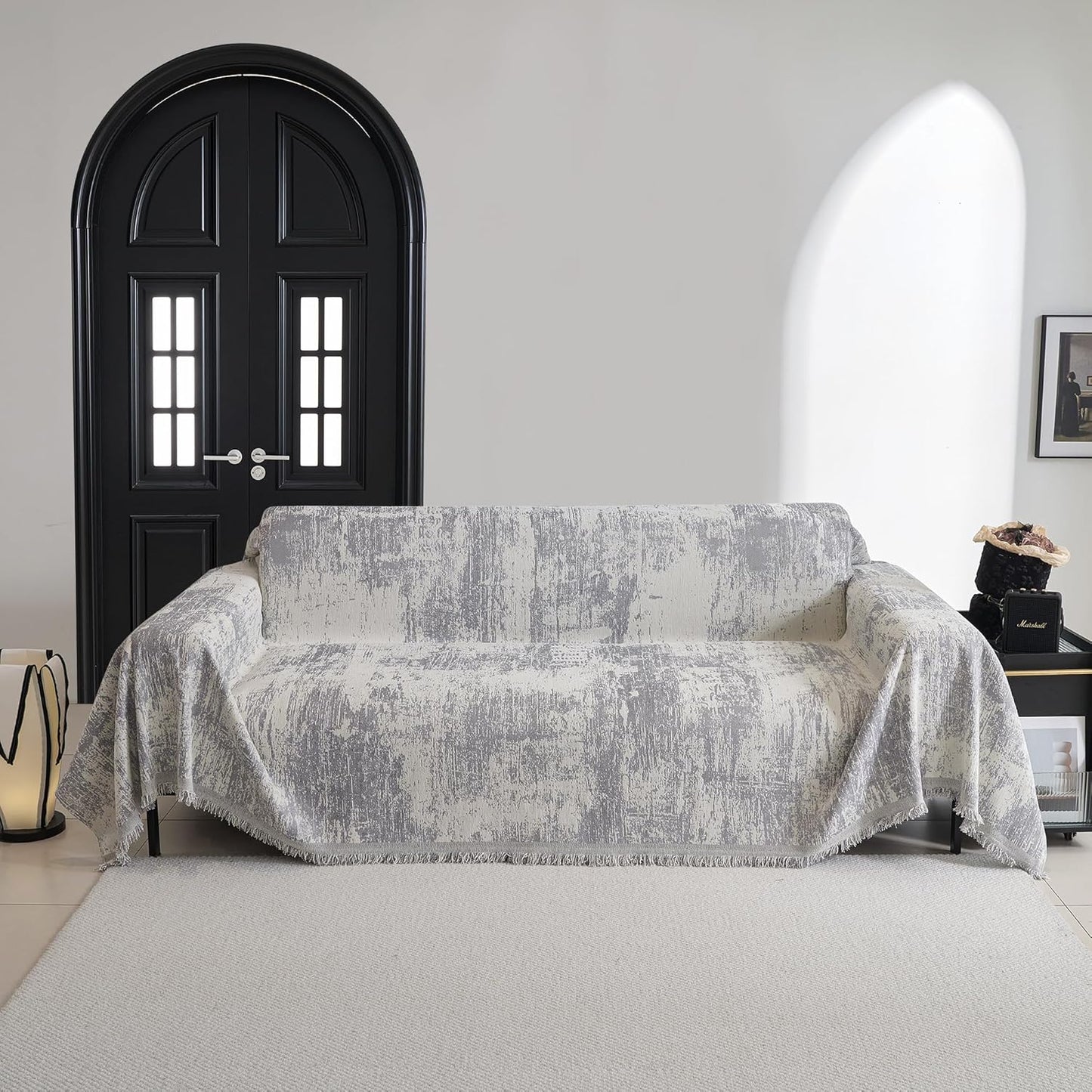 MYSKY HOME Sectional Couch Cover Sofa Covers for Sectional Sofa L Shape Chenille Couch Protector Grey Geometric for Dogs Pets Couch Throw Cover Washable Durable for Home Decor, 91" X134"