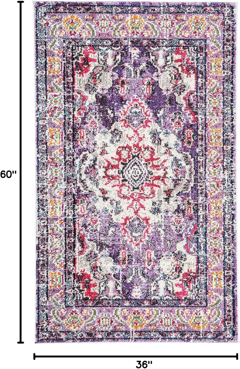 SAFAVIEH Monaco Collection Accent Rug - 3' x 5', Violet & Fuchsia, Medallion Distressed Design, Non-Shedding & Easy Care, Ideal for High Traffic Areas in Entryway, Living Room, Bedroom (MNC243P)