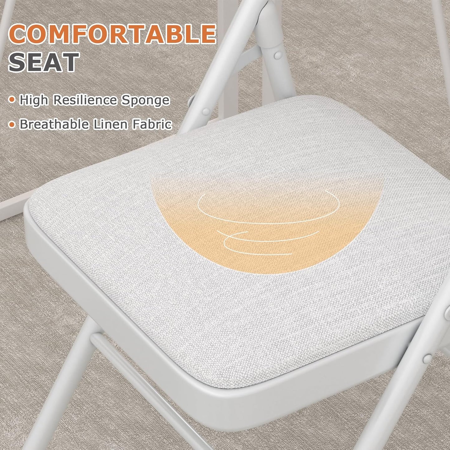 VECELO Padded Folding Chairs 4 Pack, Comfortable Cushioned Seat & Backrest with Steel Frame, for Office, Indoor Outdoor, Commercial Events, Light Grey