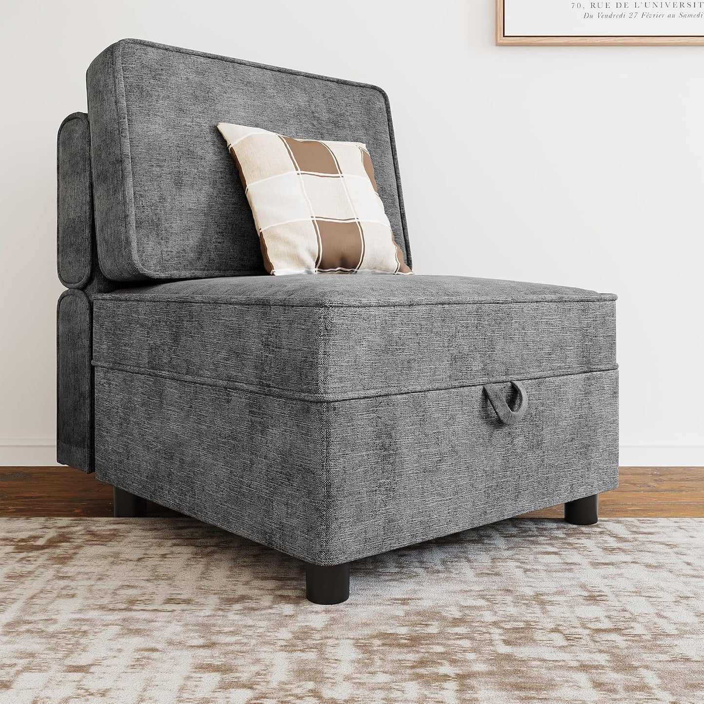 GAOMON Chenille Single Seater, Middle Modular with Storage for Modular Sectional Sofa, 90°-180° Adjustable Backrest, Single Sofa for Sectional Sleeper Sofa, Gray