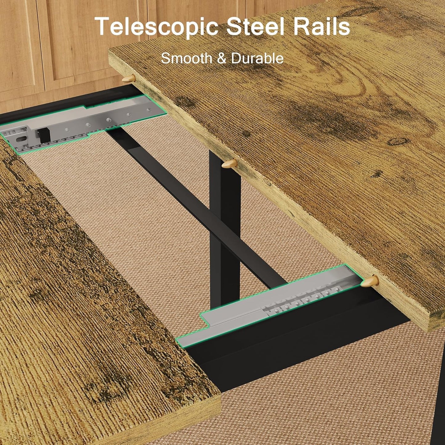 7-Piece Dining Table Set, 63" Extendable Kitchen Room Table with 6 Stools, Mid Century Modern Dinner Table with Metal Frame & MDF Board, Space-Saving, Easy Assembly, Rustic Brown