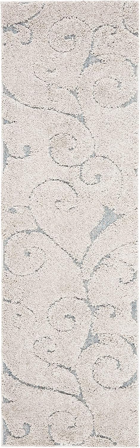 SAFAVIEH Florida Shag Collection Runner Rug - 2'3" x 15', Beige & Blue Grey, Scroll Design, Non-Shedding & Easy Care, 1.2-inch Thick Ideal for High Traffic Areas in Living Room, Bedroom (SG455-1155)