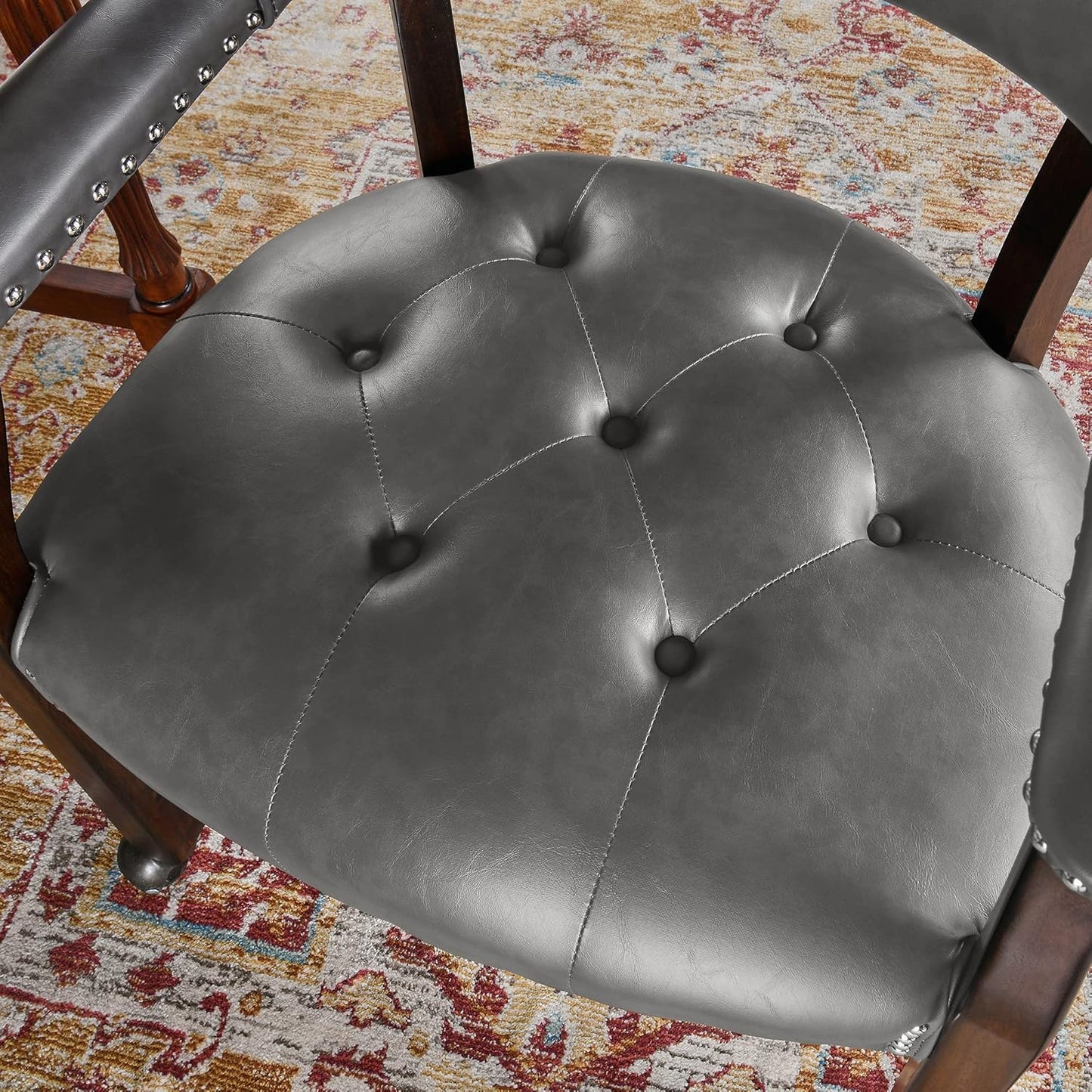 LEEMTORIG Dining Chairs with Casters and Arms, Rolling Dining Chairs with Wheels, Game Poker Table Chairs, Solid Wood Boss Caption's Chairs Office Desk Chairs, Espresso Legs & Dark Grey, XXY-1910-DG