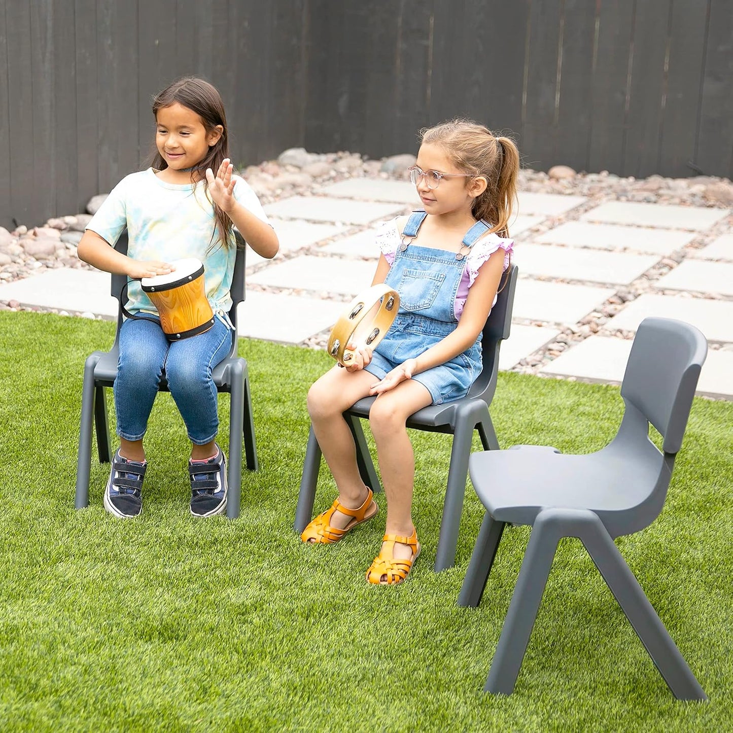 ECR4Kids 14in Plastic School Stack Chair, Children's Furniture, Grey, 4-Pack