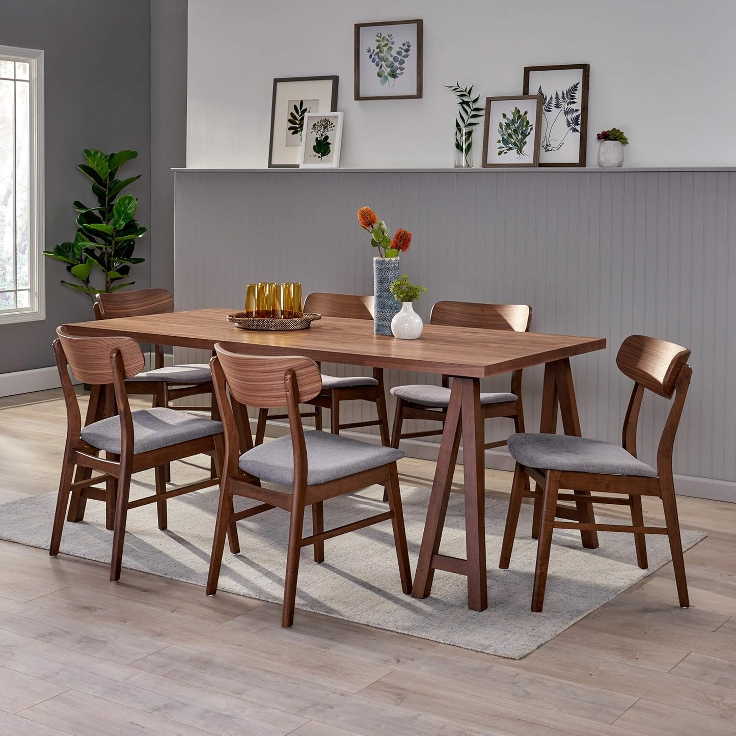 Christopher Knight Home Anthony Mid-Century Modern 7 Piece Dining Set, Dark Gray and Walnut