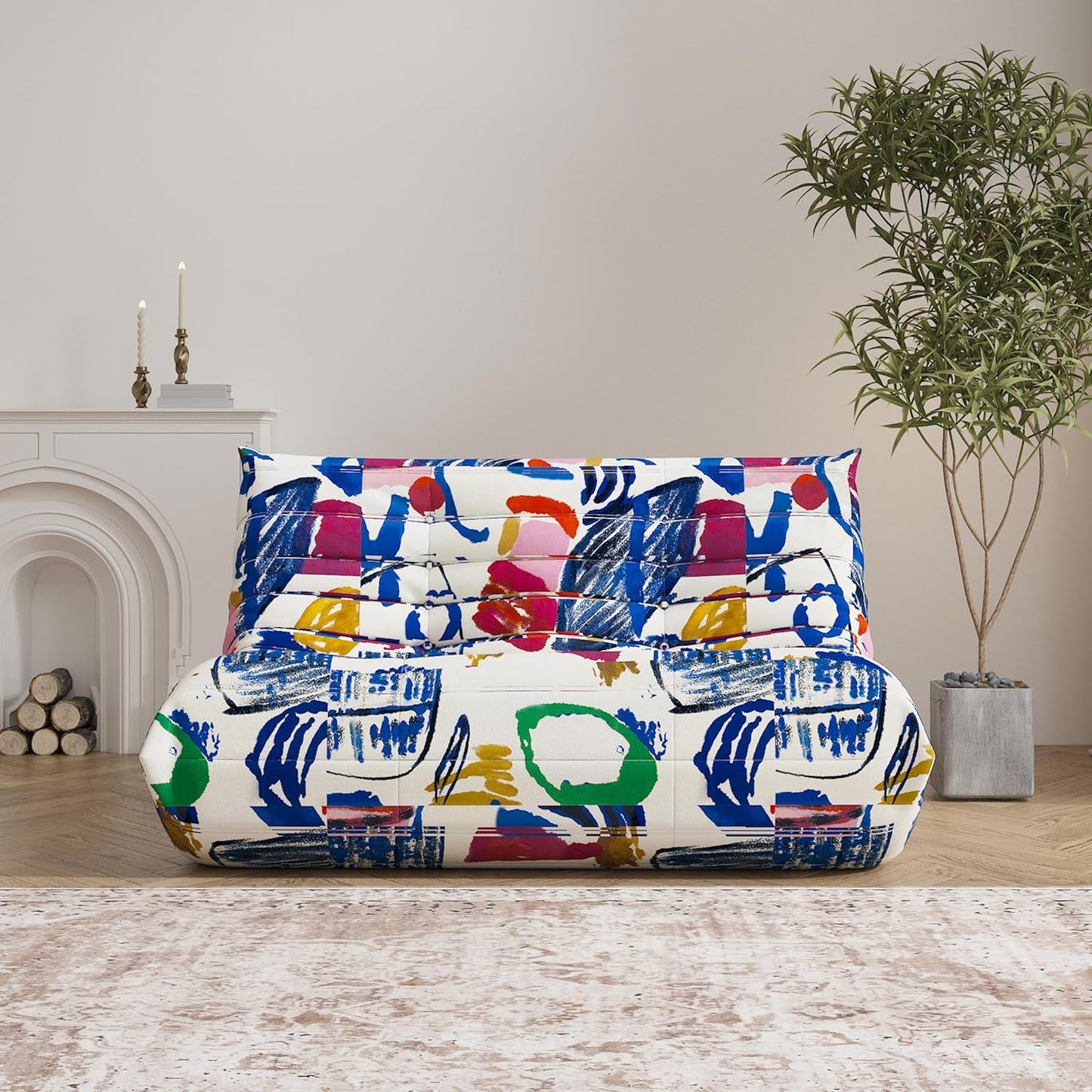 Bean Bag Chair, Loveseat Fireside Chair Bean Bag Sofa Large Bean Bag Chair for Adults, 2 Seater Bean Bag Chairs for Teens with High Density Comfortable Foam, Bean Bag for Living Room (Multicolor)