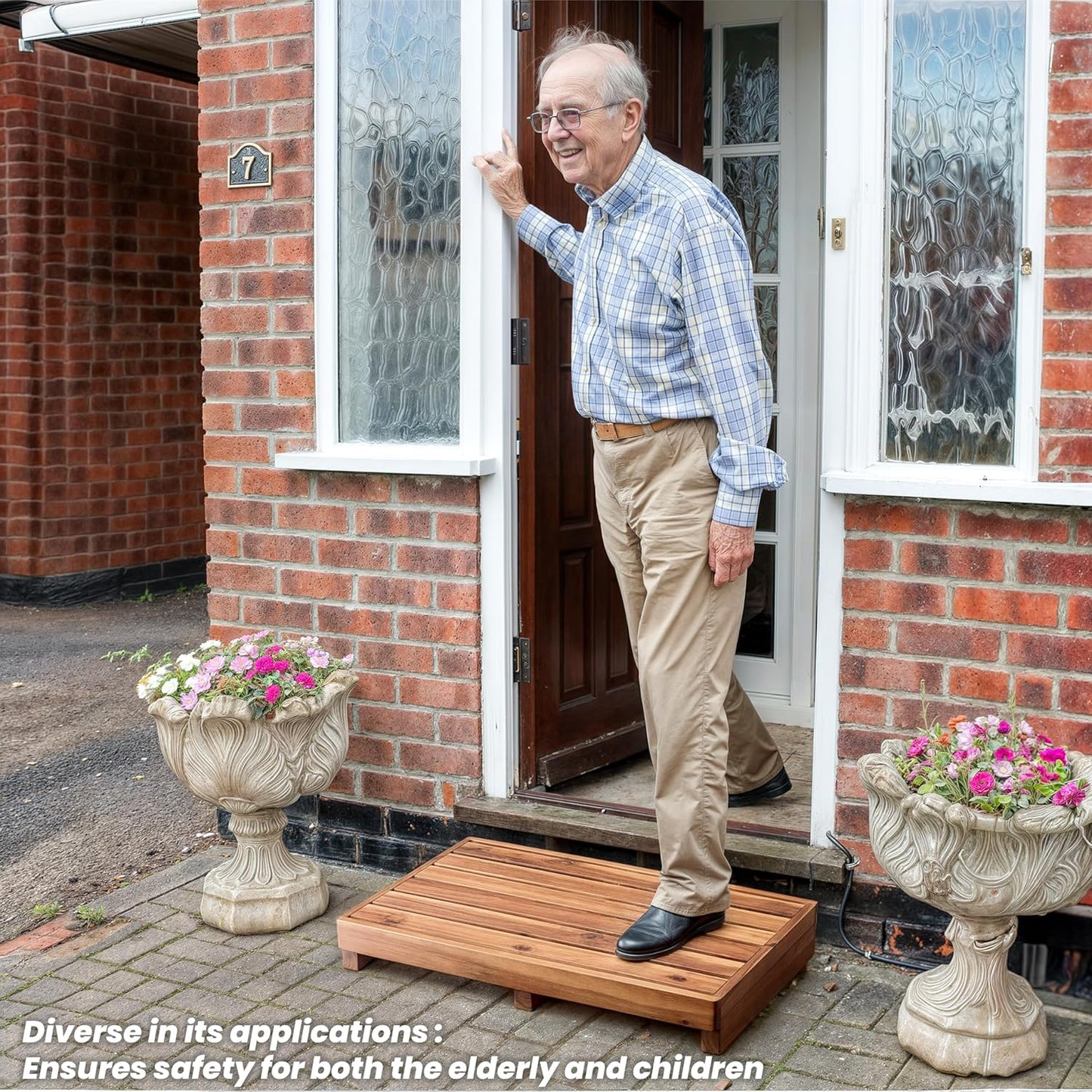 TINAMO 3.5" One Step Stool for Elderly, Acacia Wood High Riser Step Stool for Bed - 550 Lbs Wooden Mobility Stepping Stools for Adults, Kids/Bedside, Bathroom, Kitchen, Garden (Acacia, 3.5" Height)