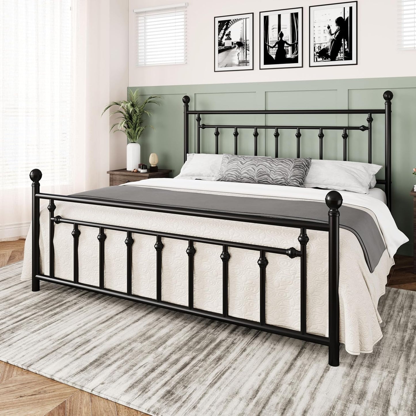 Allewie 14 Inch King Size Metal Platform Bed Frame with Victorian Vintage Headboard and Footboard/Mattress Foundation/Under Bed Storage/No Box Spring Needed/Easy Assembly/Noise Free/Black