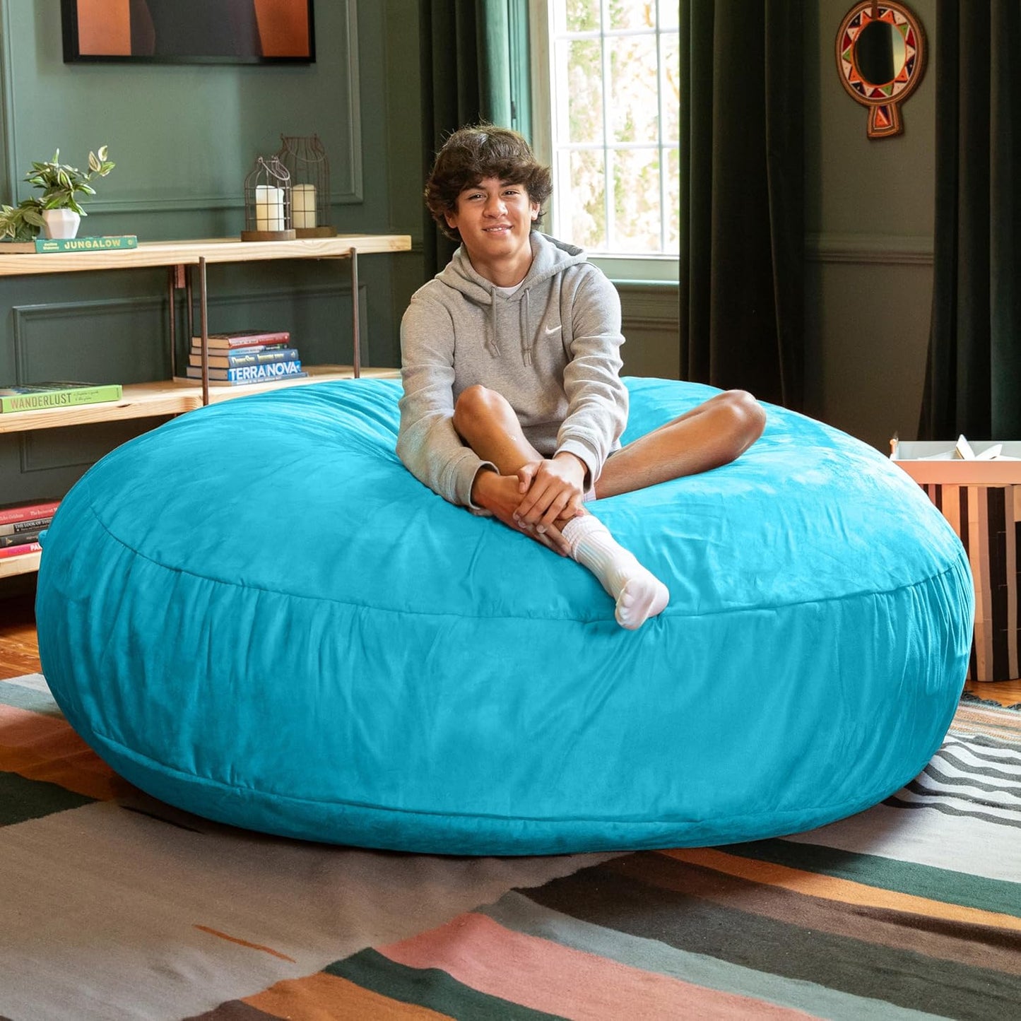 Jaxx 6 Foot Cocoon - 2-in-1 Convertible Bean Bag Bed & Large Bean Bag Chair for Adults, Microsuede Teal