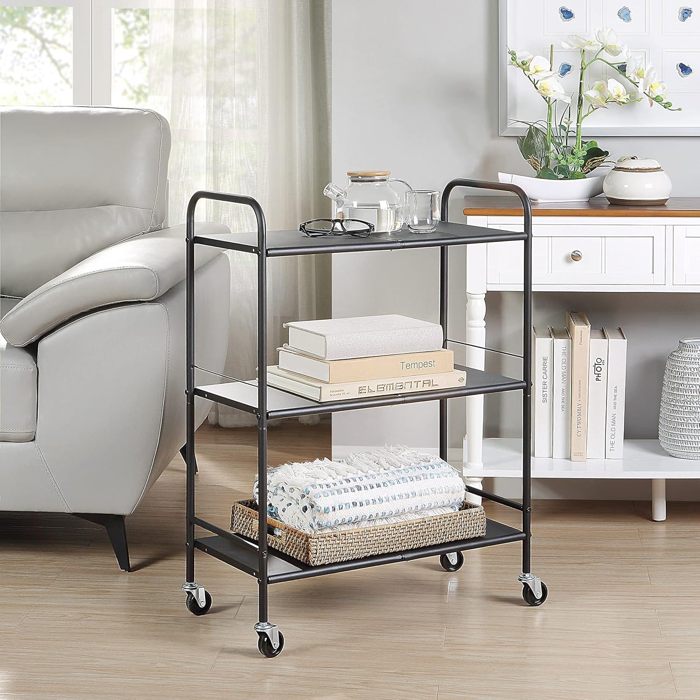 SunnyPoint Metal Rolling Organizer Utility Craft Cart (Large, BLK)