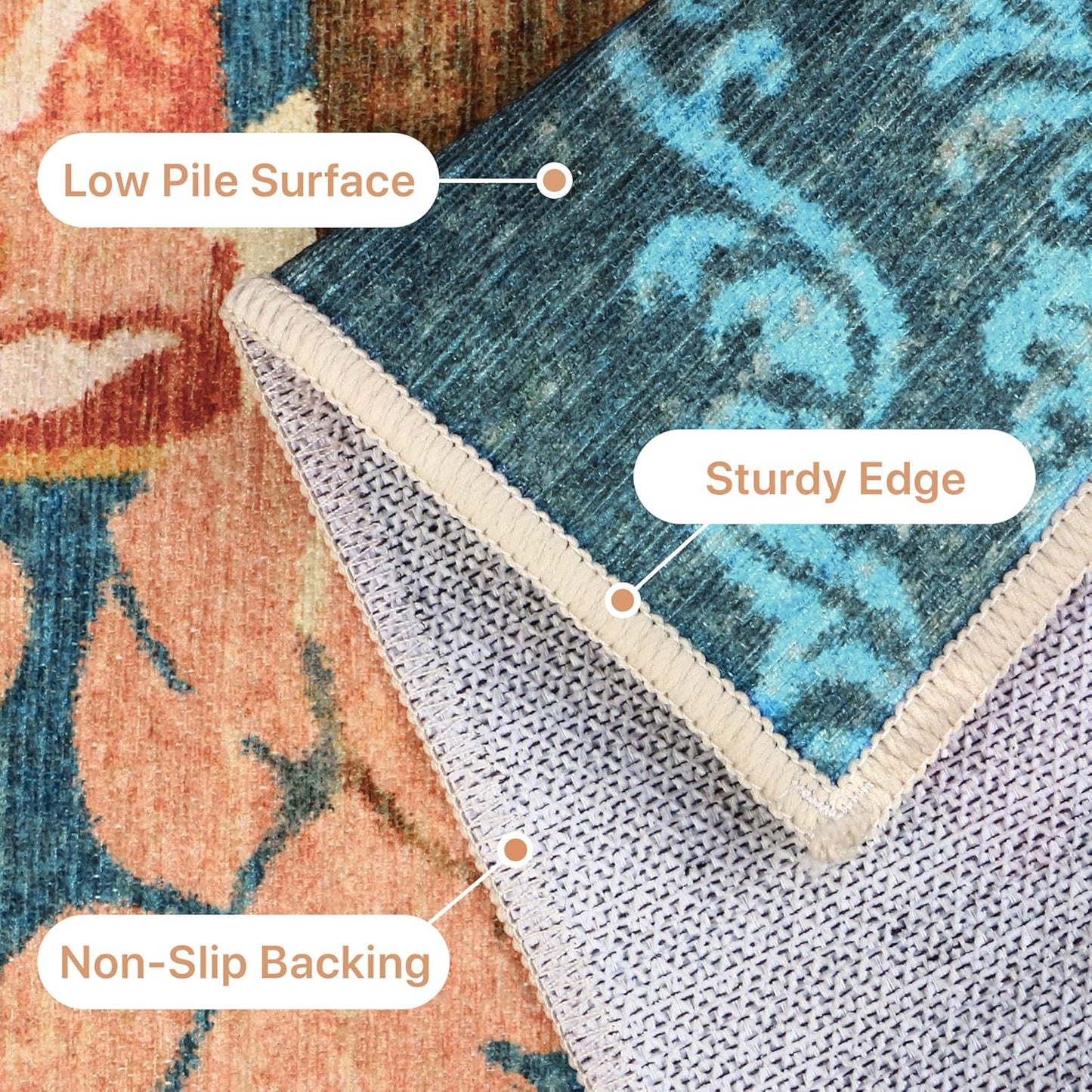 GENIMO Area Rug 2x3 Doormat, Machine Washable Low Pile Rugs, Small Floral Patchwork Retro Chenille Entryway Mat for Entrance, Hallway, Kitchen and Corridor, Rose Red