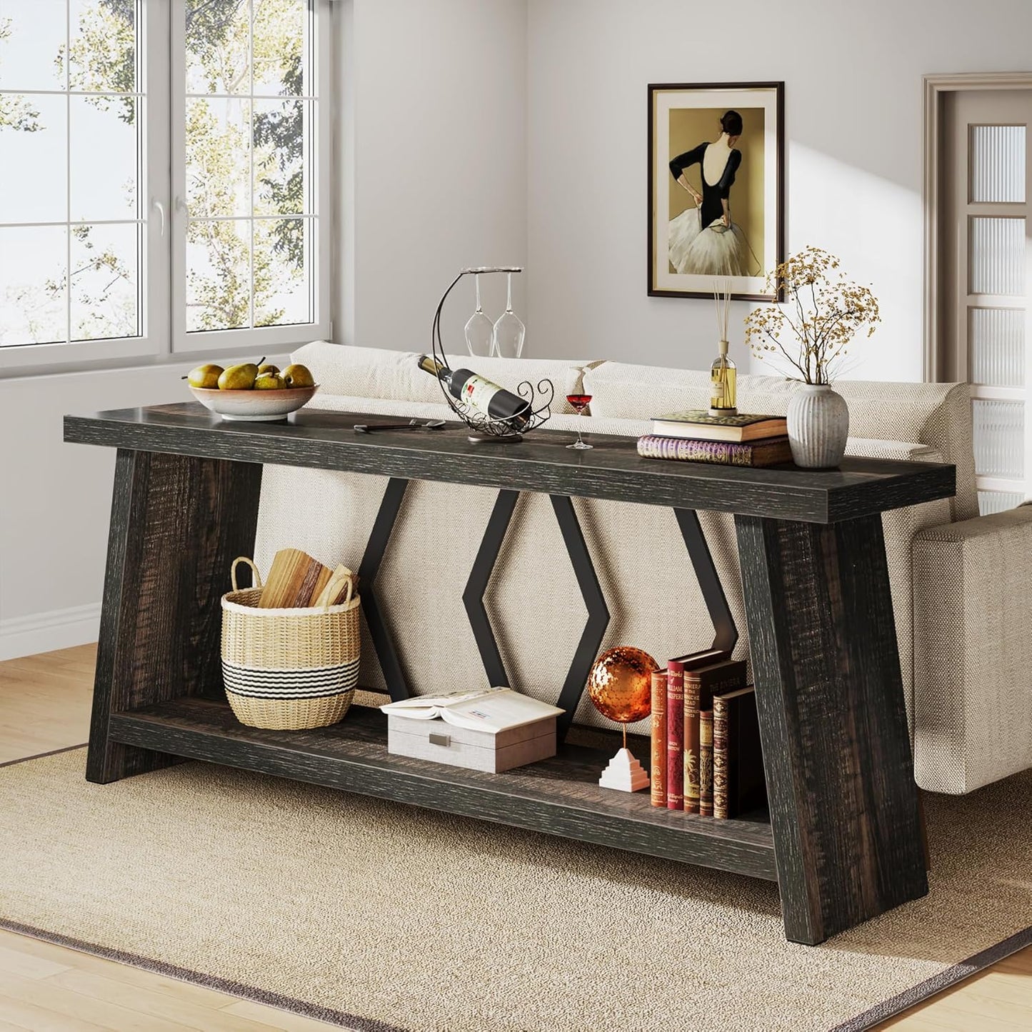 Tribesigns 70.86-Inch Long Sofa Table for Living Room, 2-Tier Narrow Console Table with Storage, Wood Foyer Entryway Couch Table for Hallway, Entrance (Dark Gray)