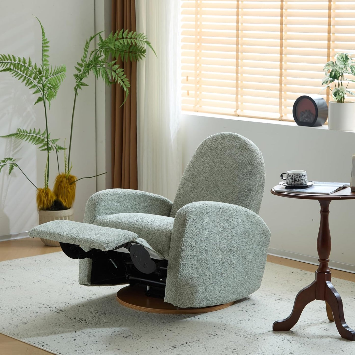 Christopher Knight Home Sidney Boucle Fabric Upholstered 360° Swivel Chair, Push-Back Recliner, Solid Wood Glider Recliner with Rotation, Living Room Lounge Chair, Adjustable Backrest, Greyish Green