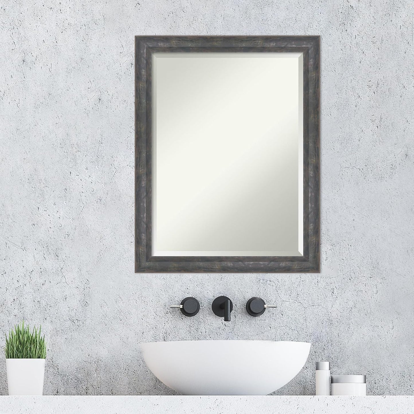 Amanti Art Grey Wall Mirror 27x21 Angled Metallic Rainbow Rectangle Bathroom Mirror for Wall Decor Living Room, Medium Modern Contemporary Wood Frame, Hangs Horizonally and Vertically, Bathroom Decor