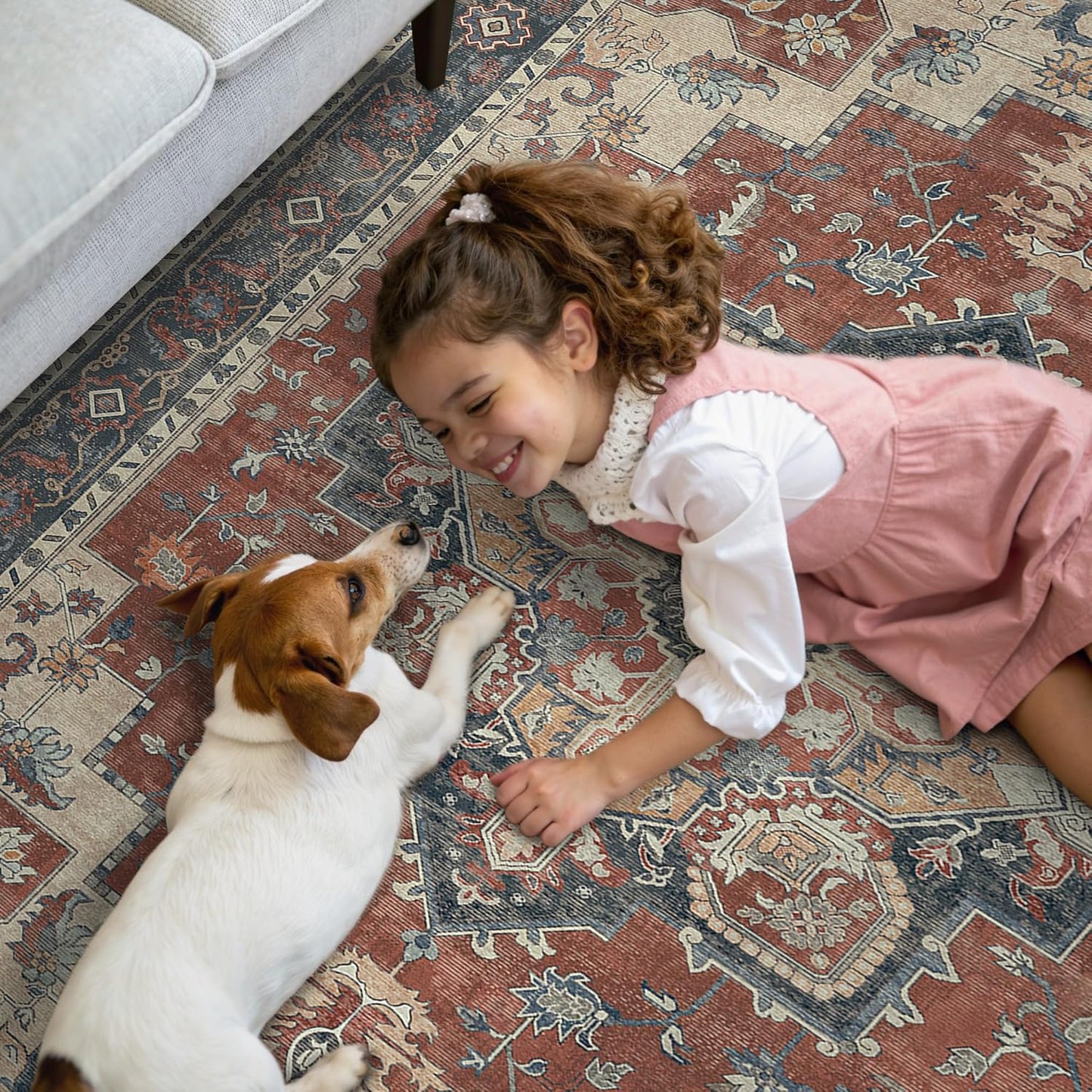 GENIMO 10x12 Area Rugs for Living Room, Machine Washable Non Slip Vintage Rugs, Low Pile Lightweight Chenille Print Rug for Bedroom, Dining Room, Home Office,Bordeaux