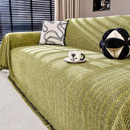 Nobildonna Sofa Cover Washable Soft Thicken Chenille Couch Cover with Tassel,Waterproof Sofa Slipcover for 3-4 Cushion Couch,Sectional Sofa,L-Shaped Furniture Protector Pet-Friendly,Green 71"x134"