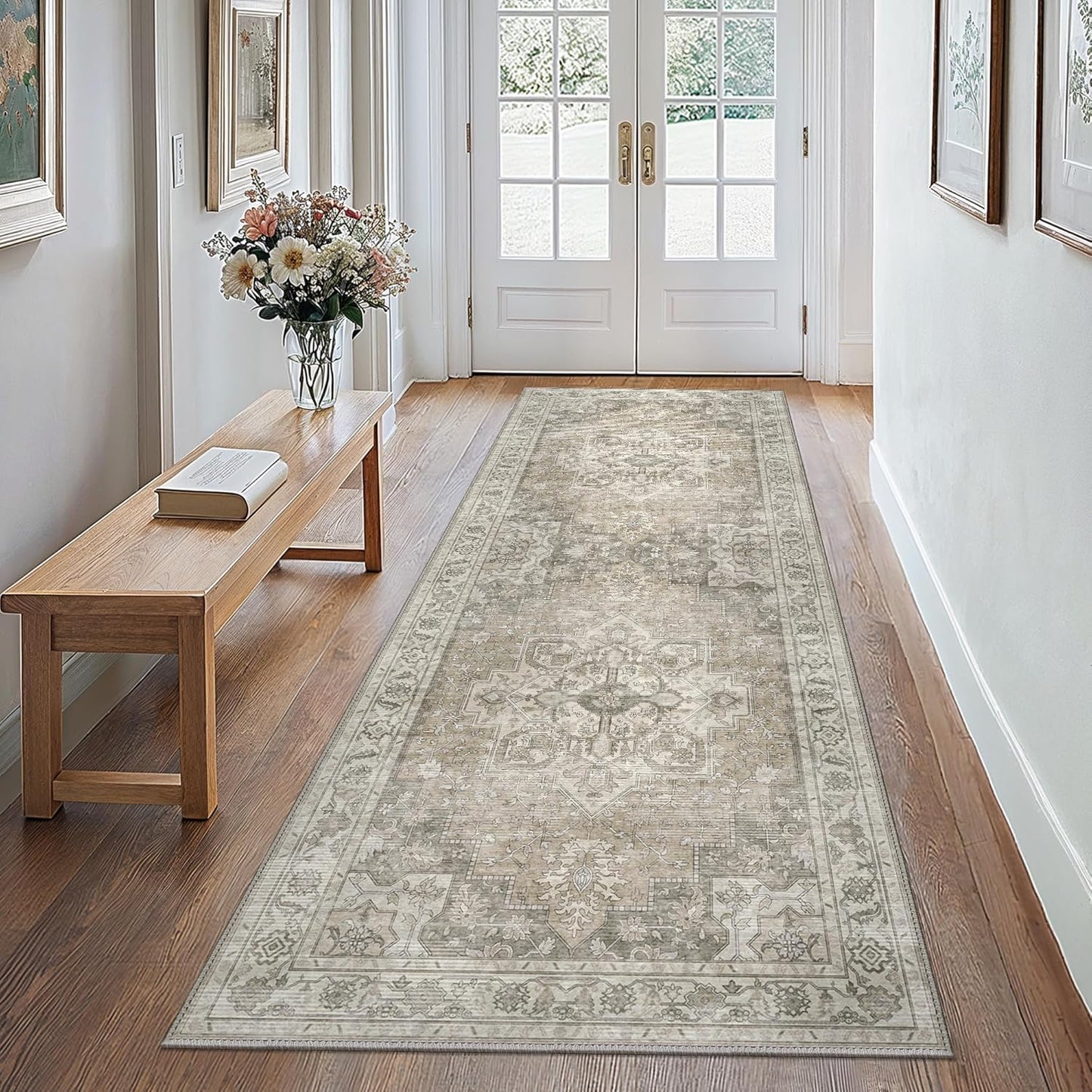 GENIMO 2x10 Runner Rugs for Hallway, Machine Washable Non Slip Vintage Rugs, Low Pile Lightweight Soft Print Rug for enrtyway, Corridor, Home Office, Kitchen, Trench