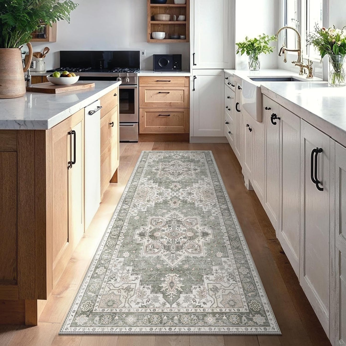 GENIMO 2x10 Runner Rugs for Hallway, Machine Washable Non Slip Vintage Rugs, Low Pile Lightweight Soft Print Rug for enrtyway, Corridor, Home Office, Kitchen, Moonlight