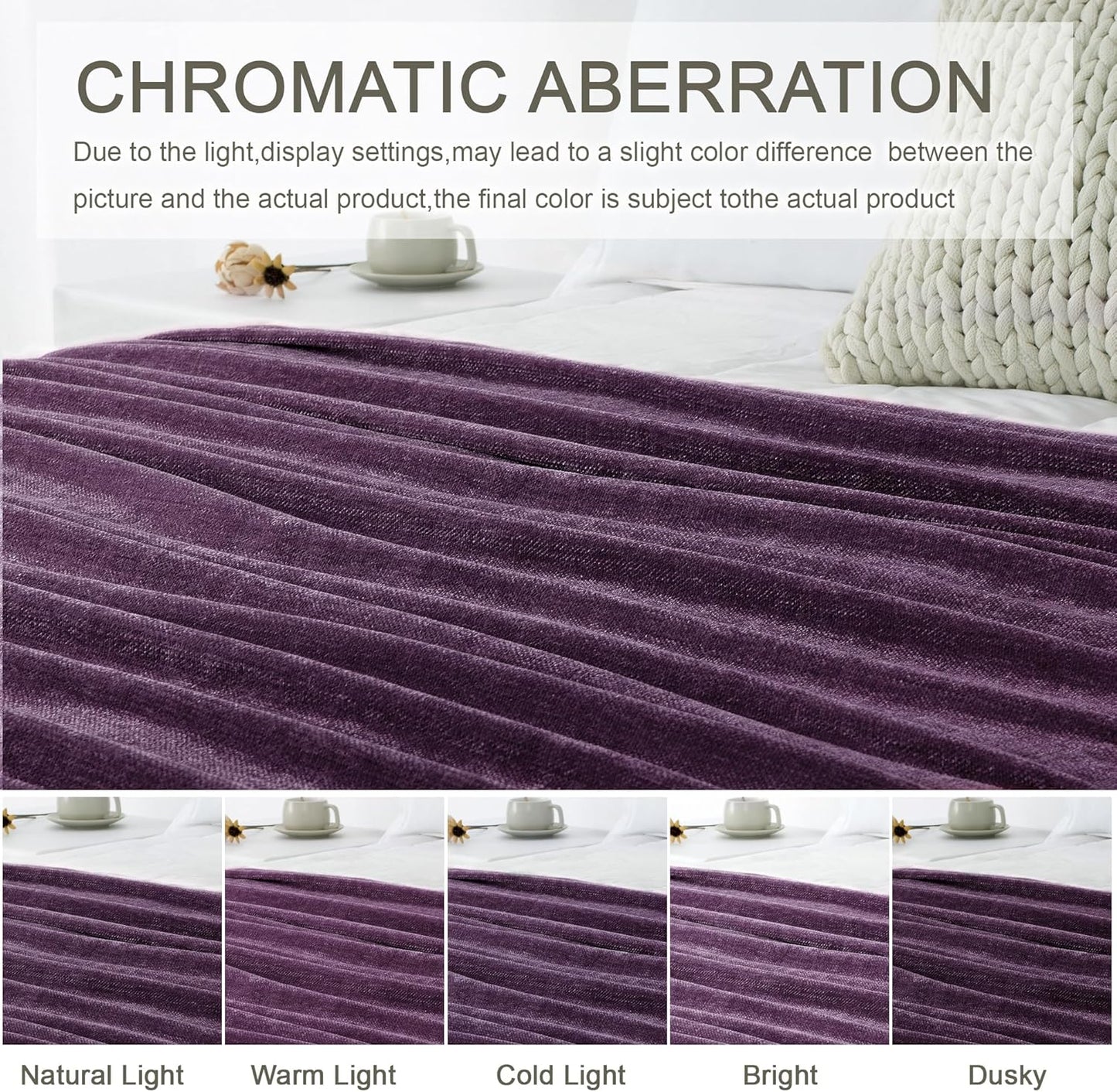 Chenille Throw Blanket for Couch 50"X 60", Soft Cozy Throws with Fringe Tassel for Bed Sofa Chair Cover, Lightweight Knitted Decorative Boho Blankets for Living Room, Dark Purple