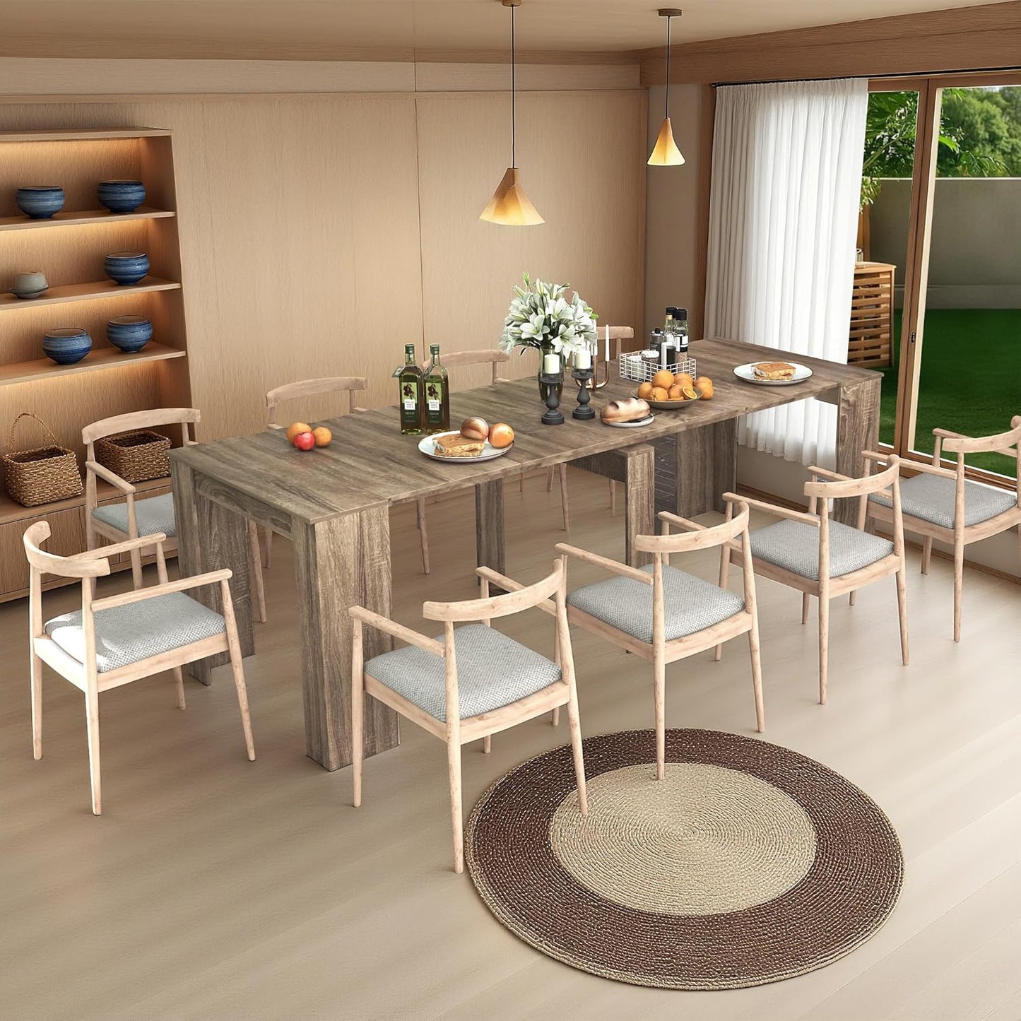 Expandable Dining Table, Convertible Table for Dining Room, Kitchen and Small Spaces, for 2-10 People, Barnwood Brown