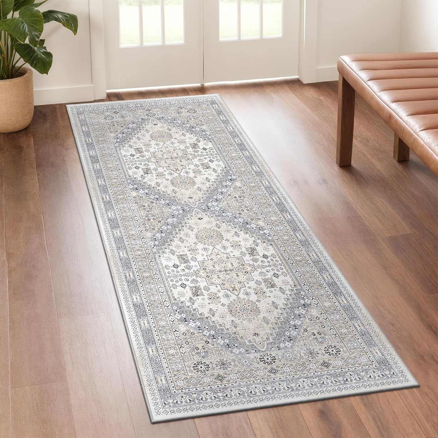 zesthome Runner Rug 2x5 - Stain Resistant Machine Washable Rug, Non Slip Vintage Hallway Runner Rugs, Low Pile Lightweight Runners for Kitchen, Entryway and Corridor